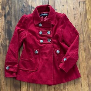 Red Double-Breasted Wool-Blend Peacoat